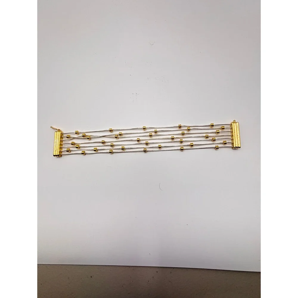 Napier Multi Strand Liquid Silver Gold Tone Bead‎ Bracelet 7 Inch Mixed Metal